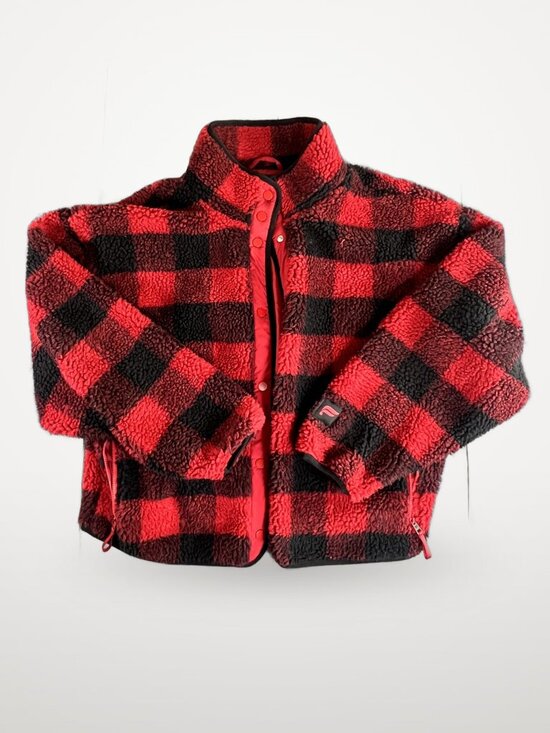 Fabletics Jackets & Blazers - Fabletics Plaid Fleece Jacket Red Black XL
